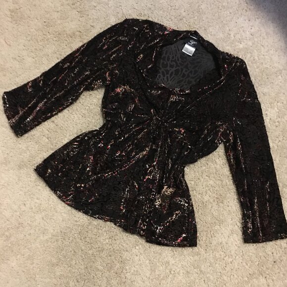 Y2K Vintage Libra Velvet Burn Out Sparkle Top Made in Canada - Picture 11 of 16